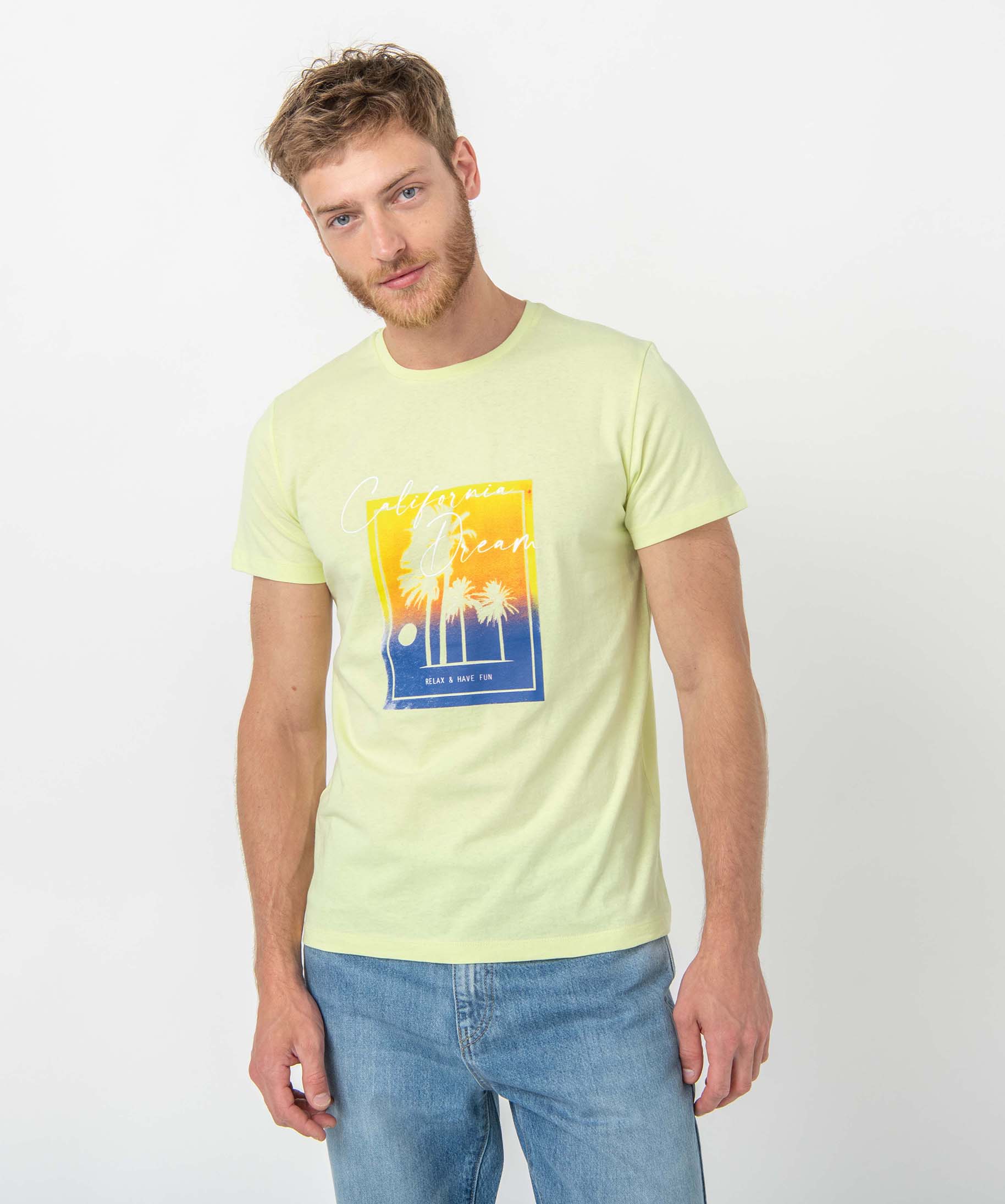 Tee-shirt homme avec motif plage californienne jaune | GEMO