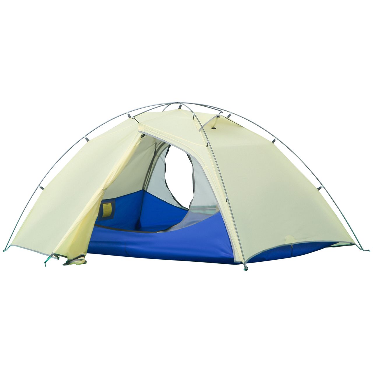 Outsunny Camping Zelt 2 Personen Zelt Kuppelzelt PU3000mm einfache Einrichtung für Trekking Festival leicht Aluminium Nylon Cremeweiß 230 x 140 x 110 cm