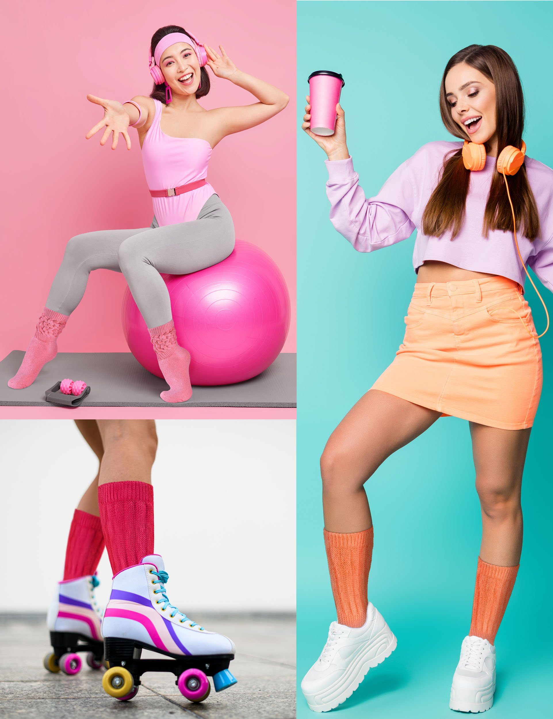 BRUBAKER Schoppersocken Slouch Socken - Damen Fitnesssocken (80s Style, 1-Paar, Baumwolle) Knit Sportsocken für Fitness, Yoga, Workout, Gymnastik und Wellness