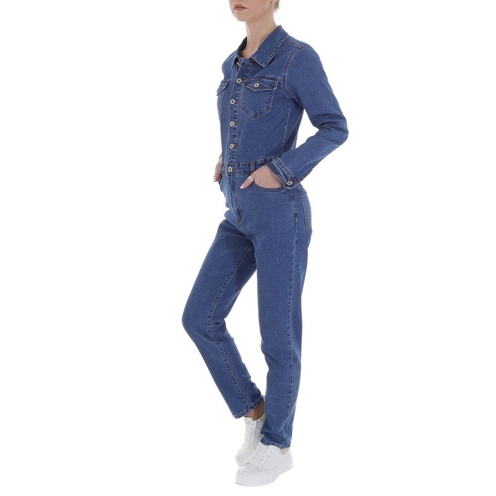 Ital-Design Jumpsuit Damen Freizeit Stretch Langer Jumpsuit in Blau