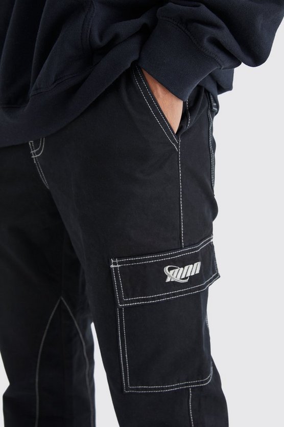 Slim-Fit Cargohose mit Kontrast-Naht