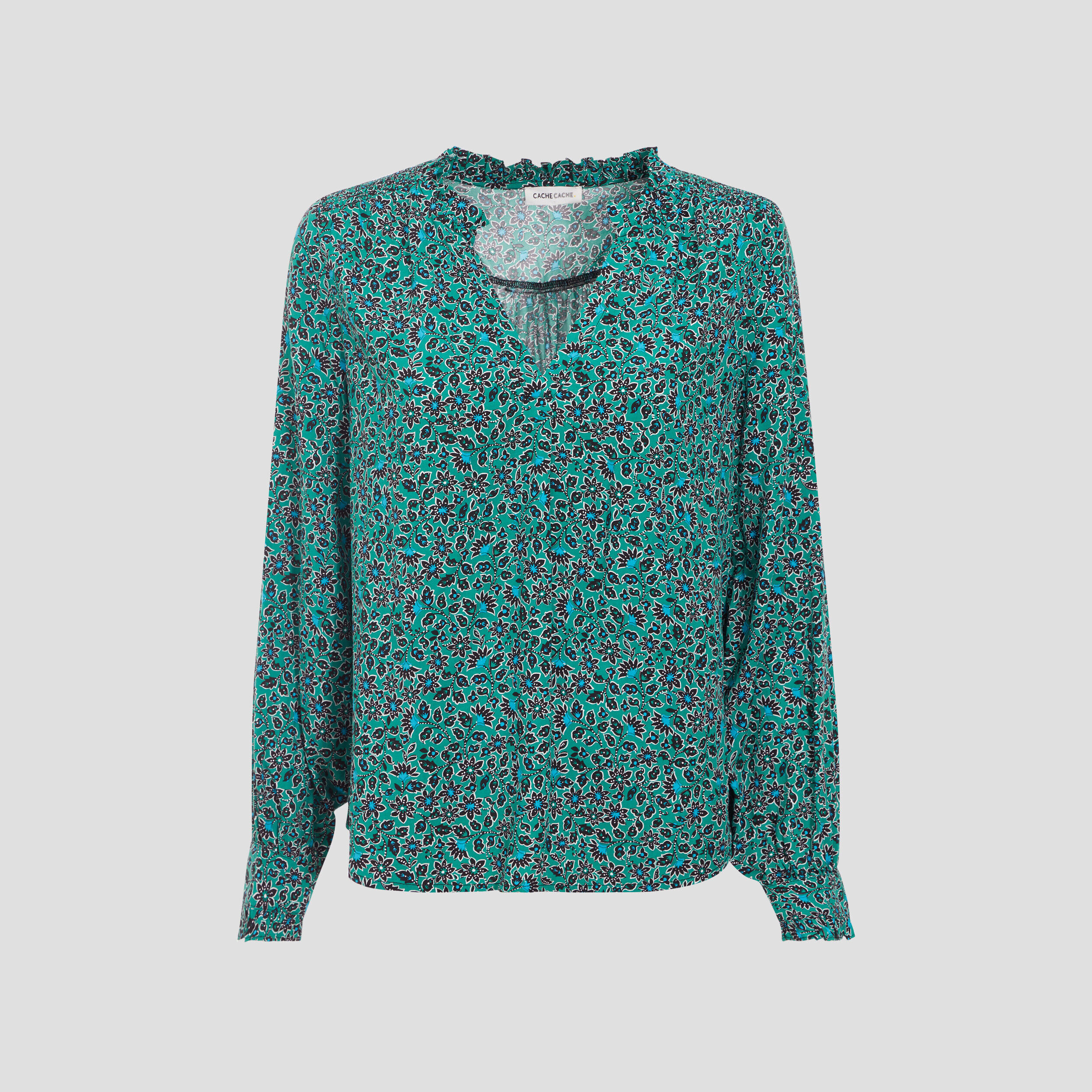 Blouse manches longues vert femme | Cache Cache
