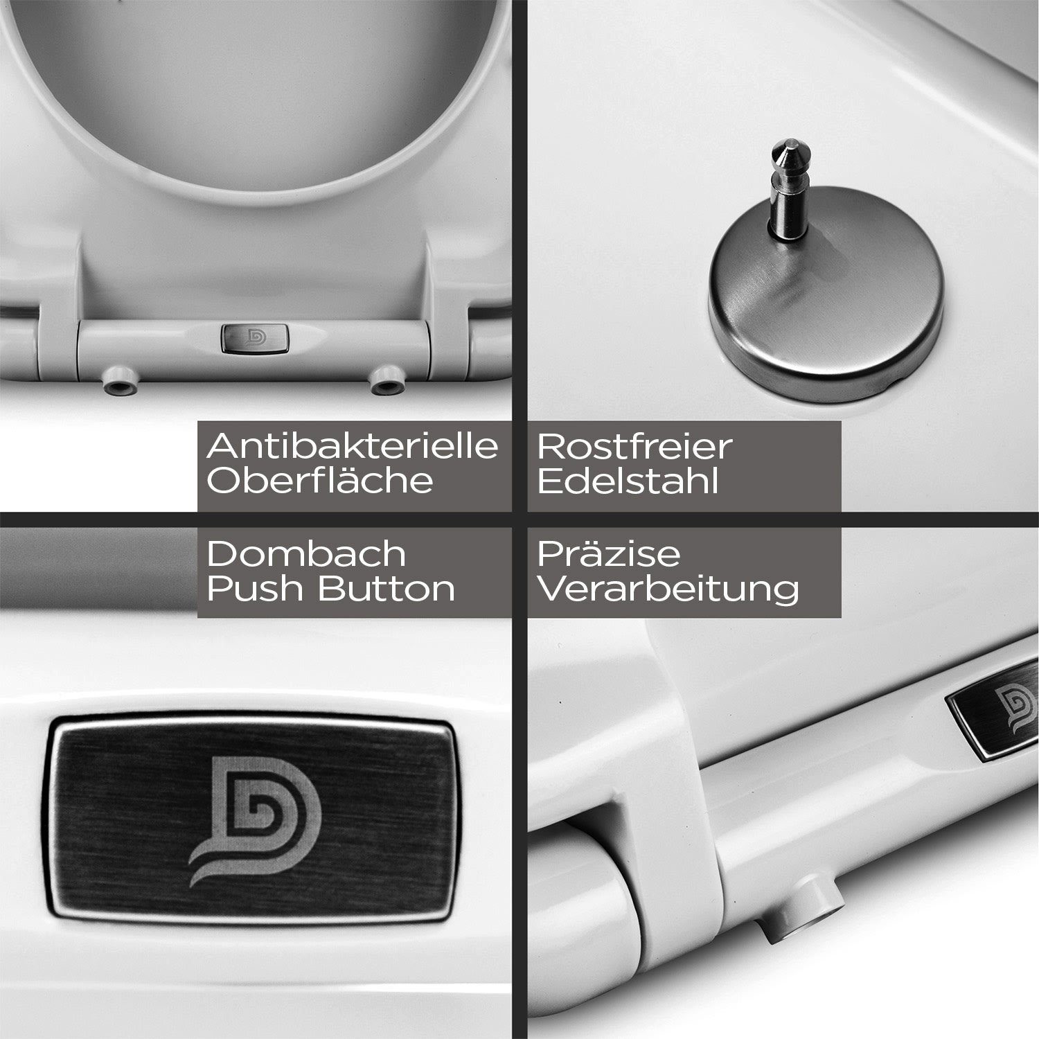 blumfeldt WC-Sitz Lamera Toilettendeckel eckige Form Absenkautomatik antibakteriell, Absenkautomatik, antibakterielle Oberfläche, Quick-Release-Funktion