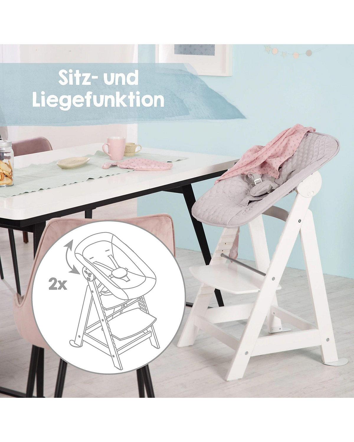 Treppenhochstuhl 'Born Up' Set 2in1, 'roba Style grau', Hochstuhl mit Liegefunktion, ab Geburt