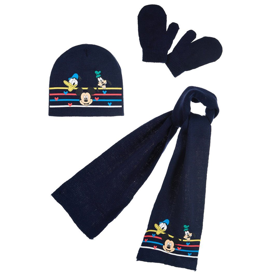 Baby Ballonmütze  Baby Mickey Maus 3tlg Set Wintermütze Schal plus Handschuhe (3-St) Gr. 48 bis 50