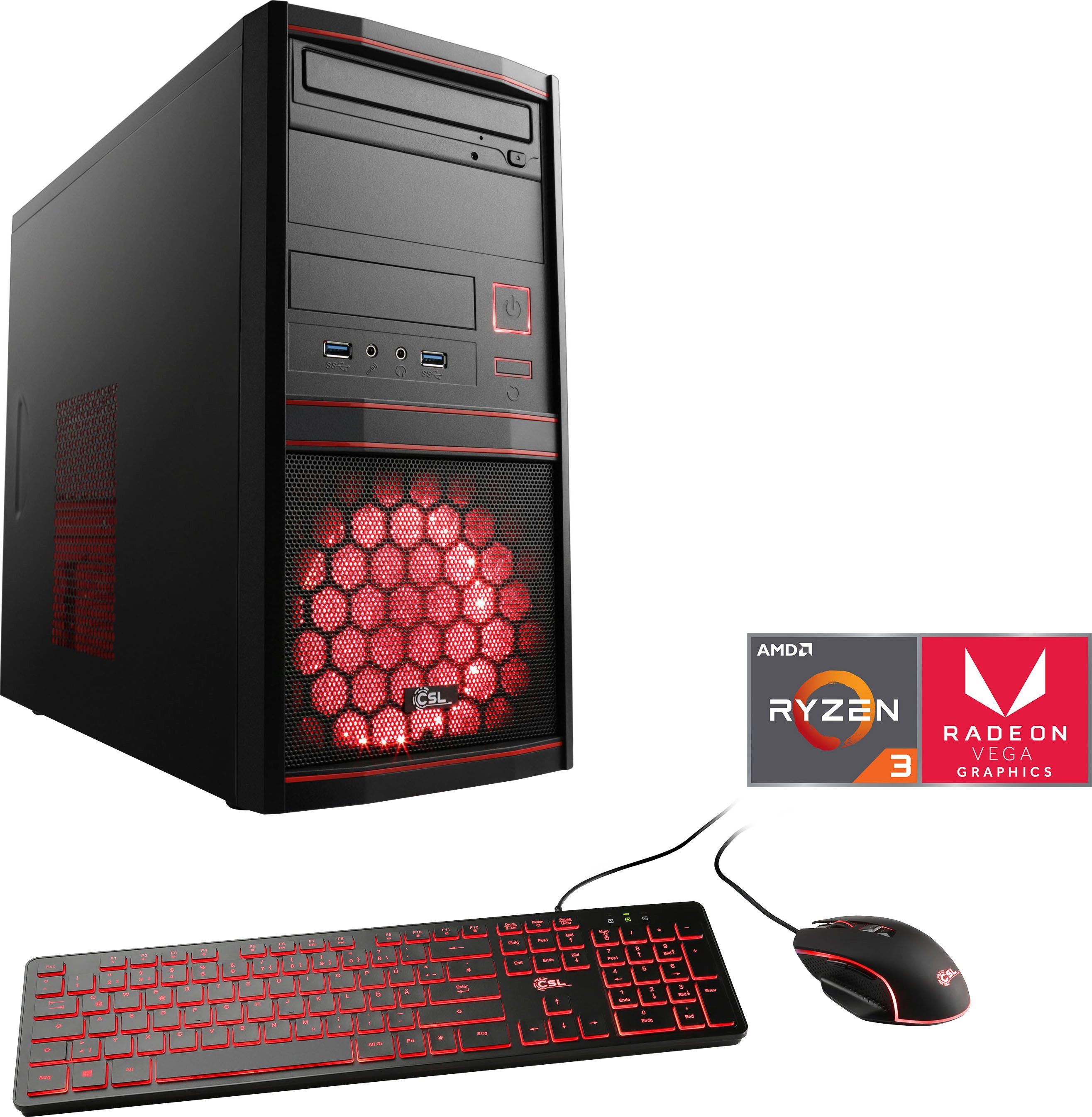 CSL Sprint V28150 Gaming-PC (AMD Ryzen 3 3200G, AMD Radeon Vega 8, 16 GB RAM, 1000 GB SSD, Luftkühlung)