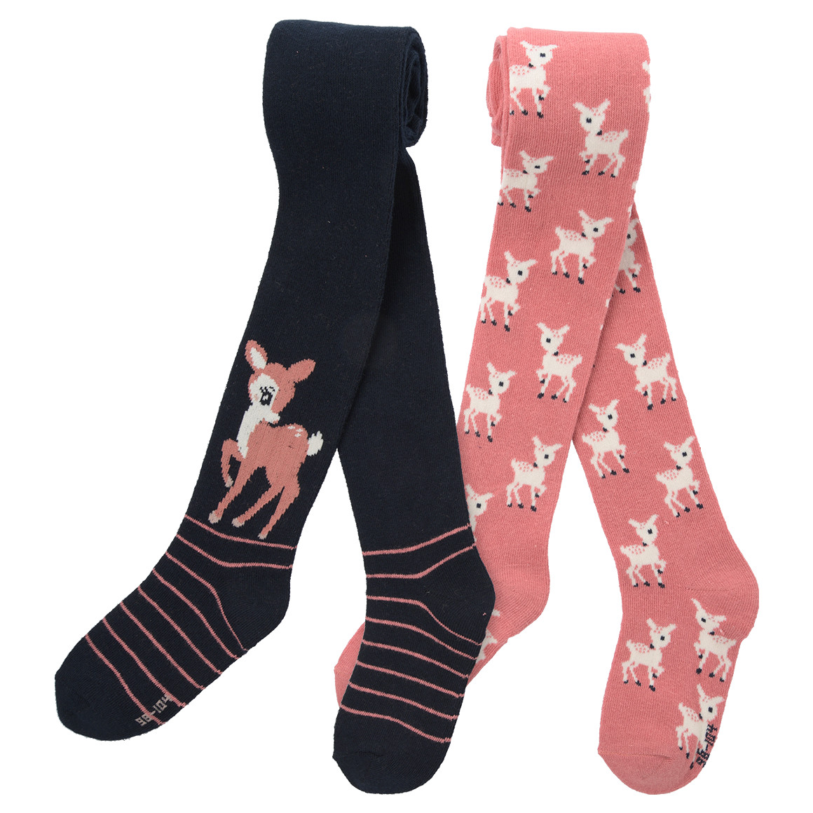 2 Mädchen Strumpfhosen mit Reh-Motiven