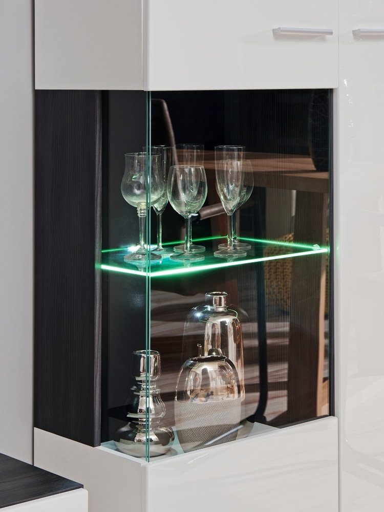 Stylefy Wohnwand Irvine, (Wohnmöbel, Wohnzimmer-Set, Set (4-St), bestehend aus 2xStandvitrine, 1xLowboard, 1xWandboard, inkl. LED-Beleuchtung, mit Glaseinsatz,variabel stellbar und hängbar, Hochglanzfronten