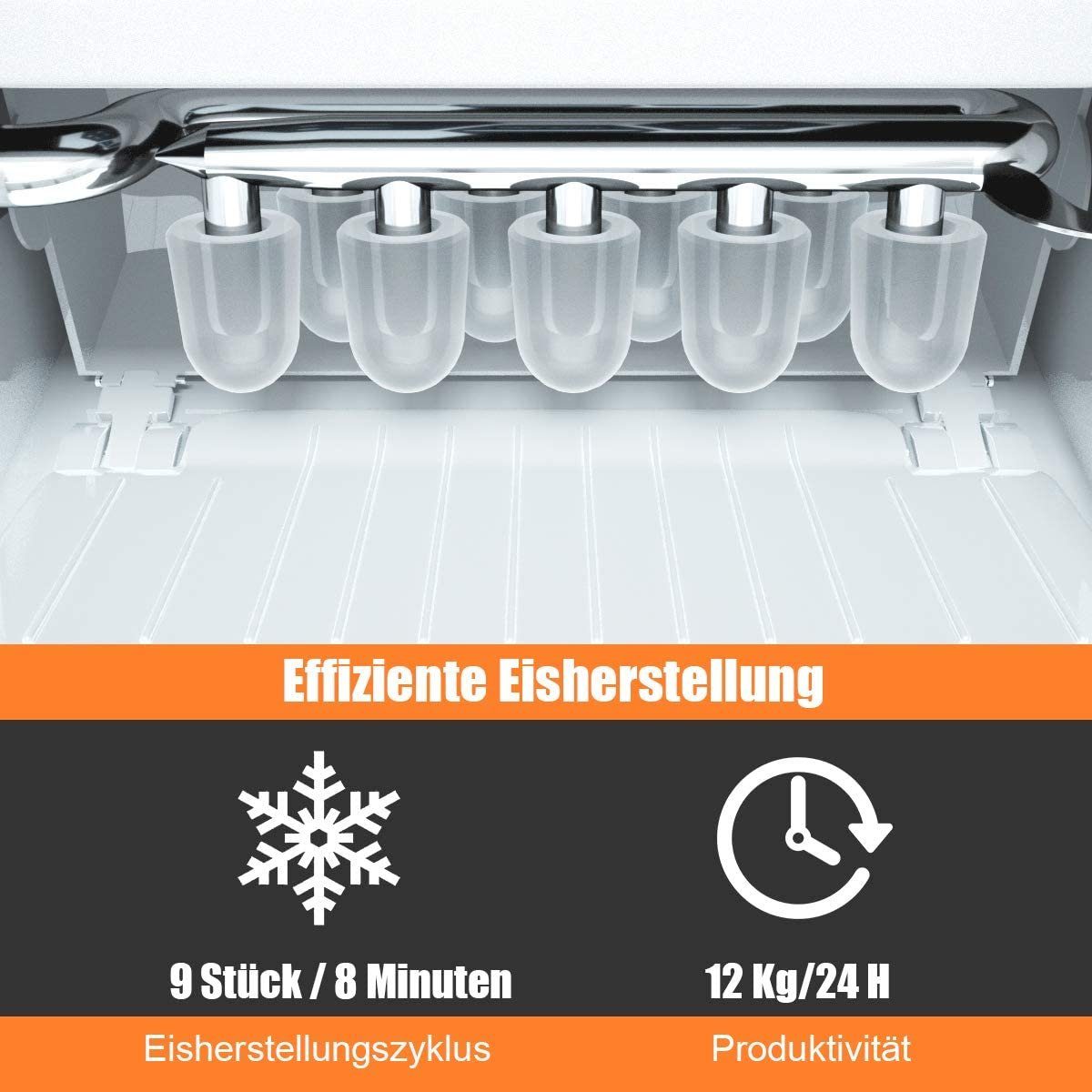 COSTWAY Eiswürfelmaschine, 9 Eiswürfel in 8 min, 12kg in 24 Std.