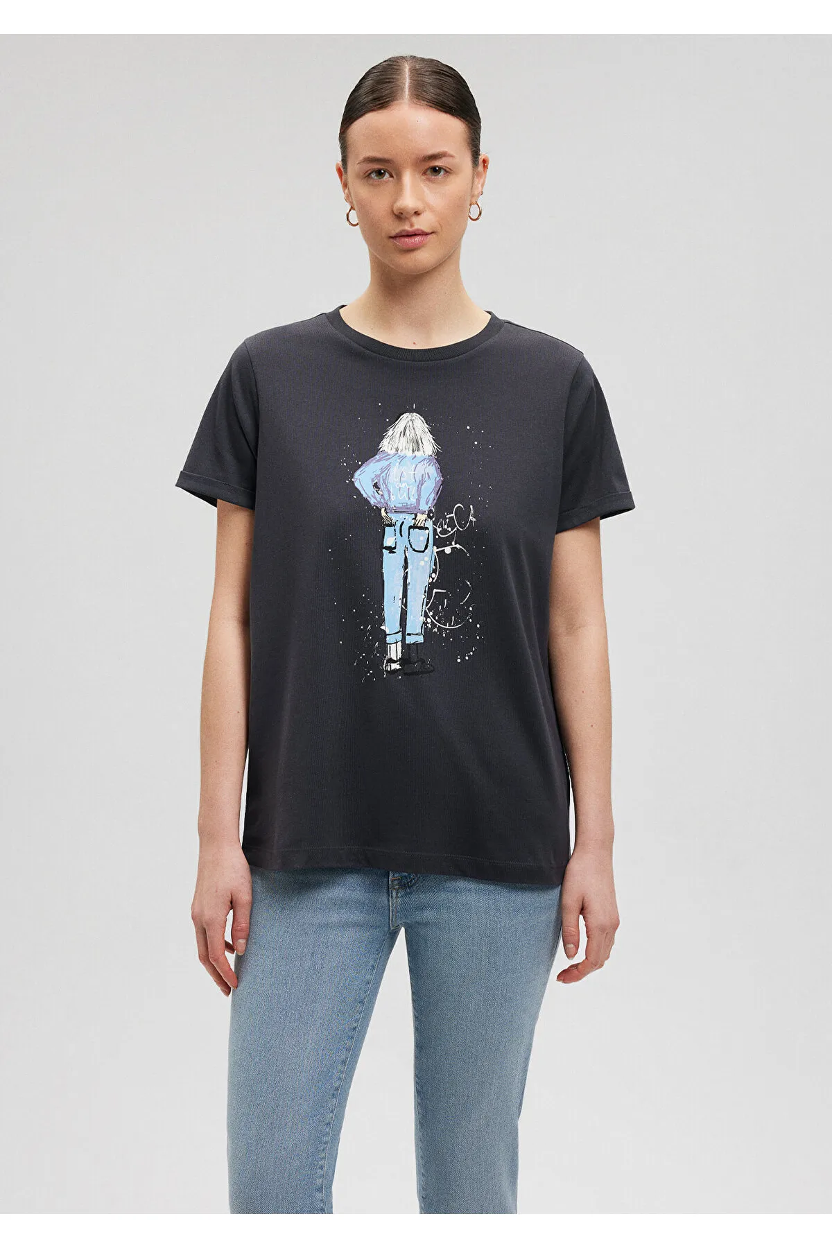 Mavi  Denim Girl Bedrucktes graues Istanbul-T-Shirt, reguläre Passform / normaler Schnitt 168890-29726