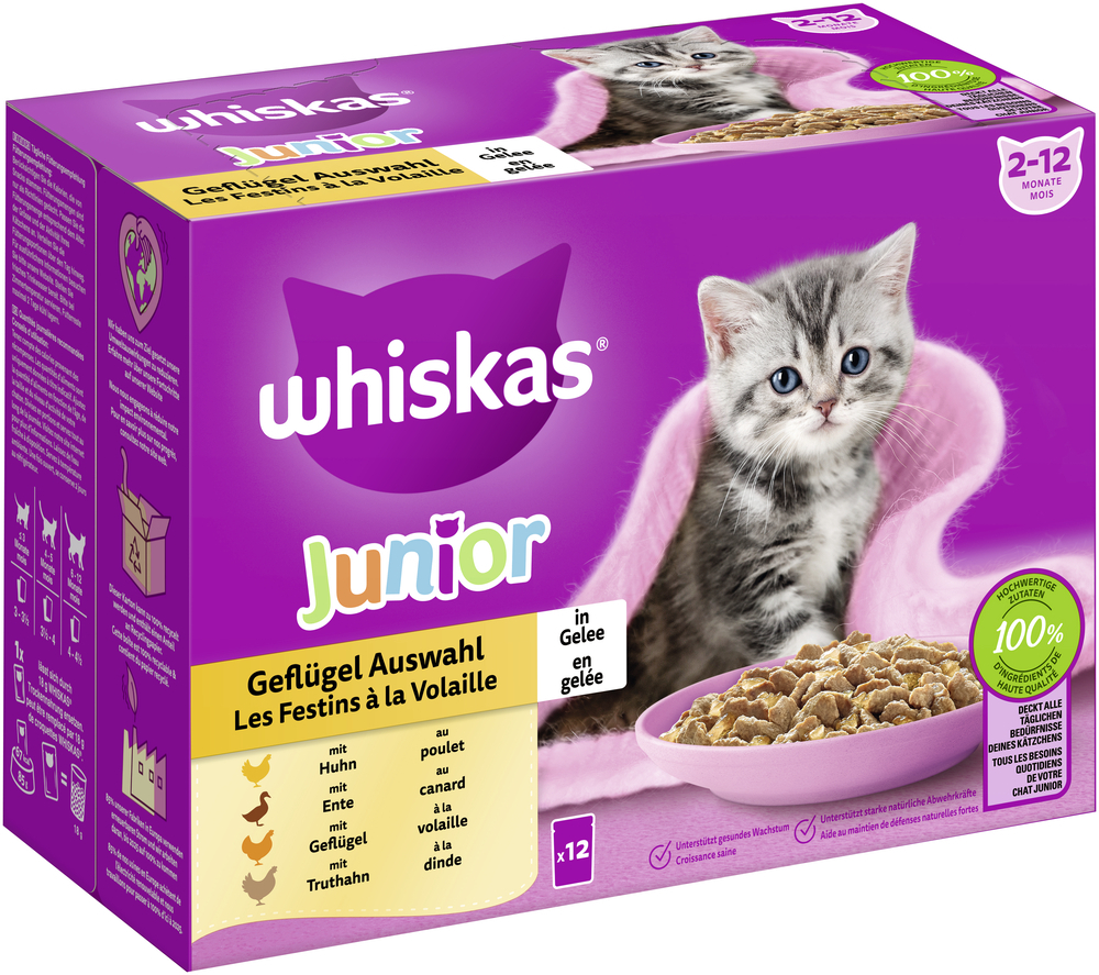 Whiskas Nassfutter Whiskas Multipack Junior Geflügel Auswahl in Gelee 12 x 85g