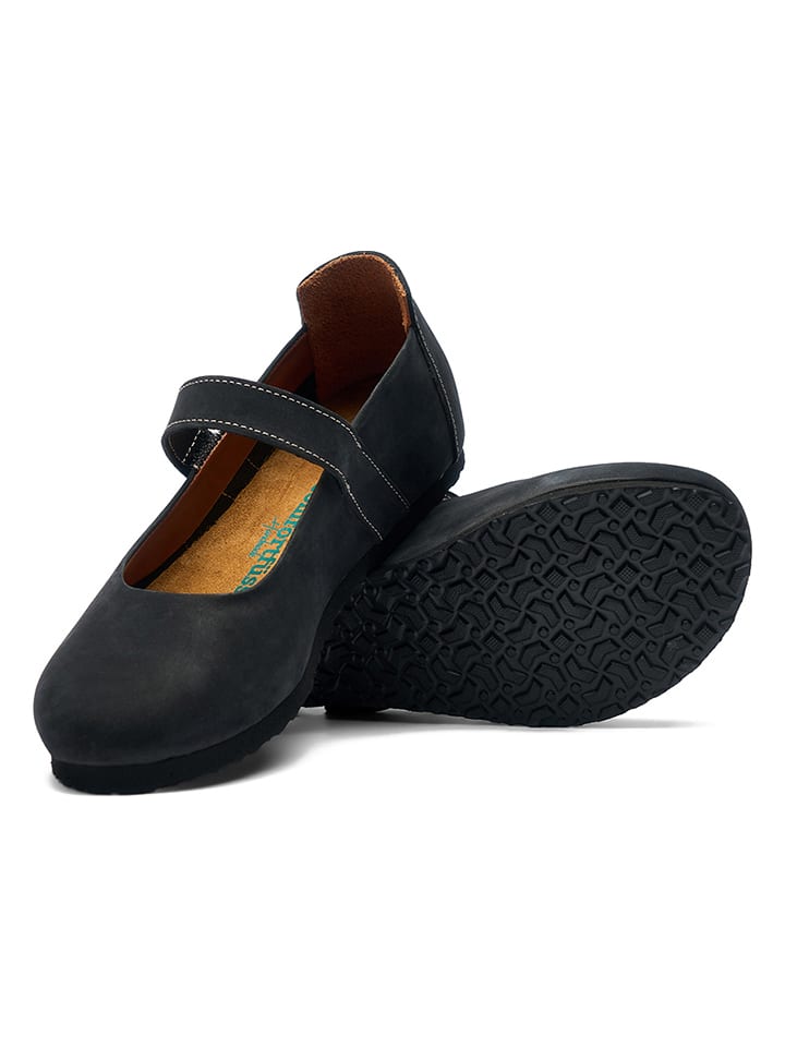 Comfortfusse Leder-Spangenballerinas in Schwarz günstig kaufen
