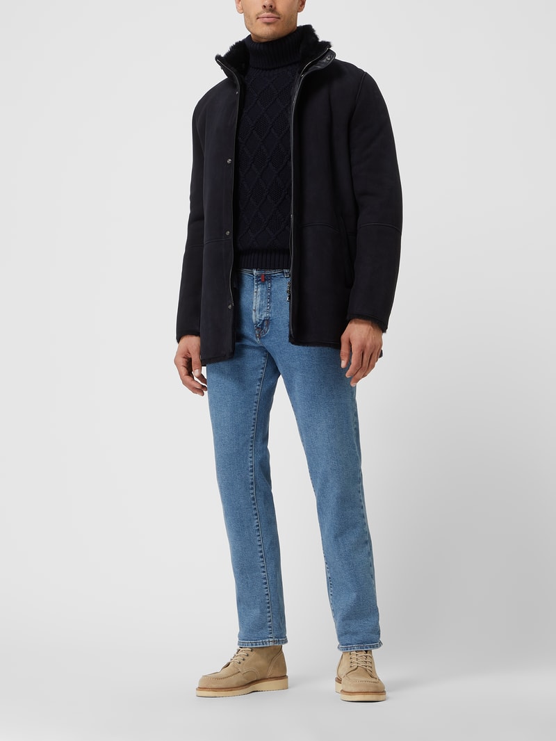 Lederjacke aus Lammshearling in marineblau