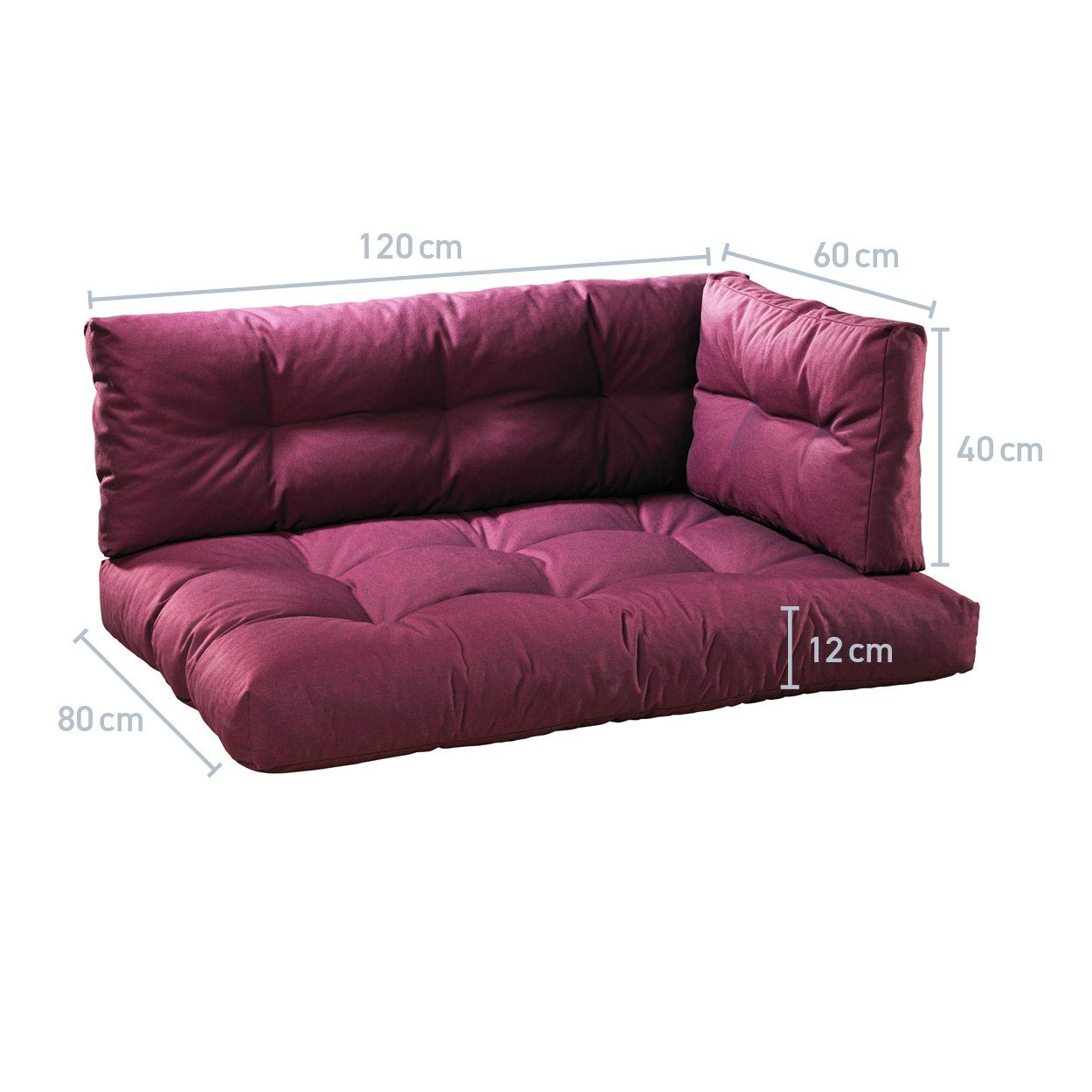 XDREAM Palettenkissen Sitzkissen, Rückenkissen und Seitenkissen (Einzeln oder als Set), passend für handelsübliche Europaletten, Indoor & Outdoor geeignet