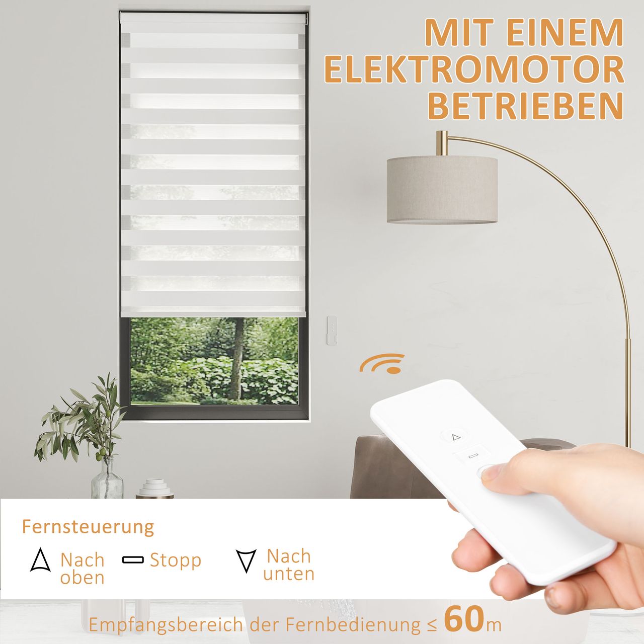 HOMCOM Fensterrollo, Elektrischer Zebra-Rollo, mit Fernbedienung, Weiß, 80x180cm
