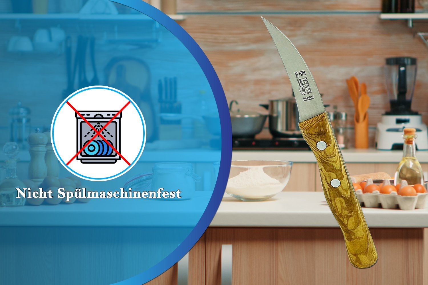 SMI Obstmesser Schälmesser gebogen Solingen Gemüsemesser Olivenholz Küchenmesser