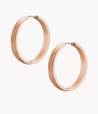 Fossil Creolen-Ohrringe Harlow Linear Texture Edelstahl roségoldfarben