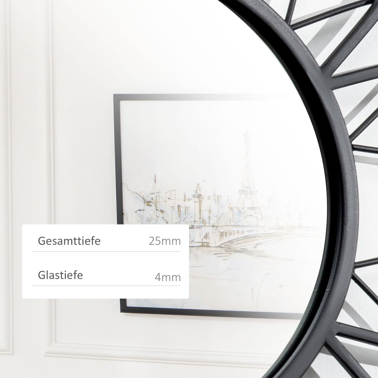 HOMCOM Wandspiegel Wohnzimmerspiegel Ø79 cm Rundspiegel mit Metallrahmen Dekospiegel mit Floralen Mustern Spiegelglas Flurspiegel für Schlafzimmer Elegant Schwarz