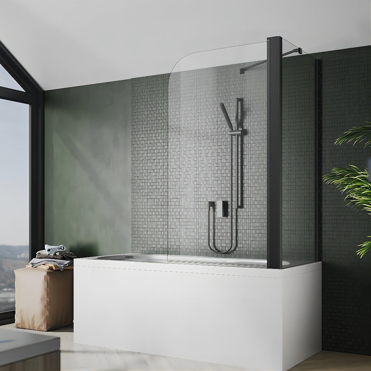SONNI Badewannenaufsatz NANO Glas, 80x140cm, Badewannenaufsatz mit Seitenwand, Einscheibensicherheitsglas mit Nano Beschichtung, für Badezimmer, faltbar