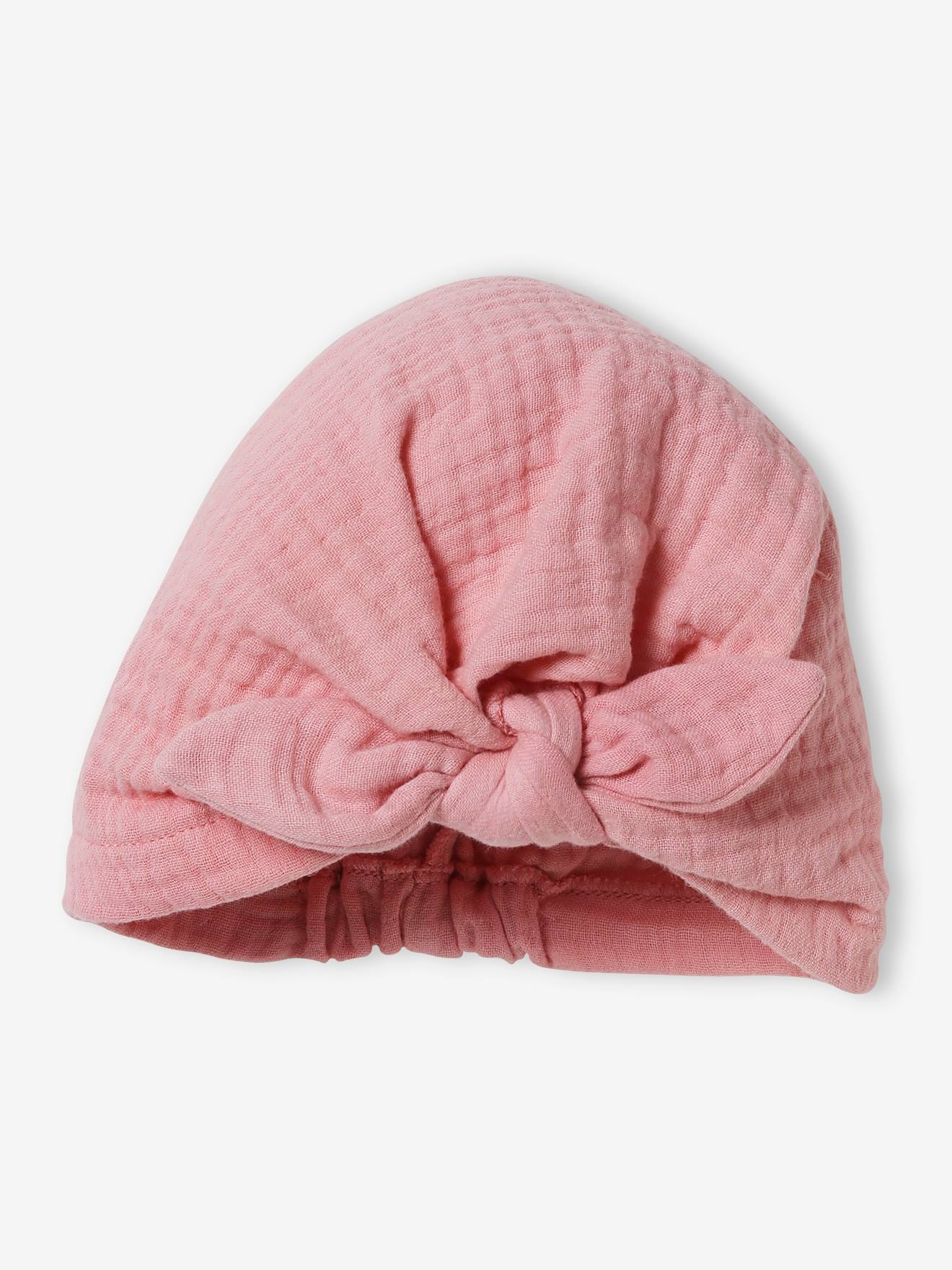 Chapeau façon foulard noué uni bébé fille rose poudré