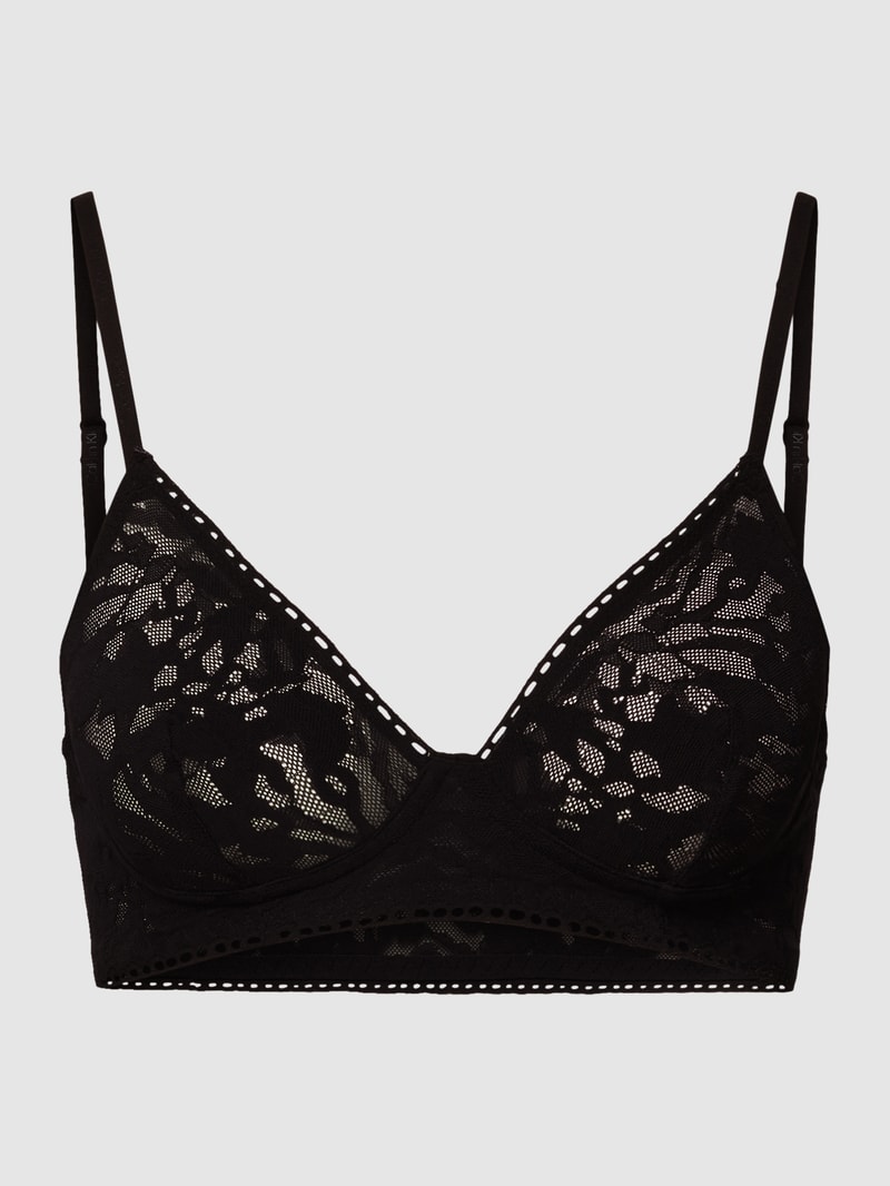 Bralette mit Spitzenbesatz Modell 'UNLINED' in schwarz