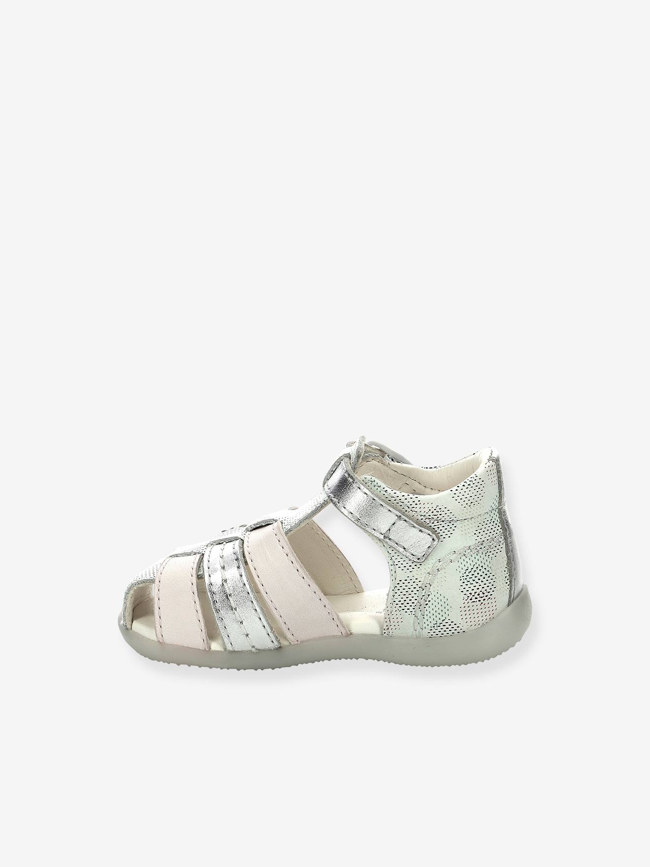 Sandales cuir bébé Bigfly-2 Iconique Biboo KICKERS® blanc rose pois multico