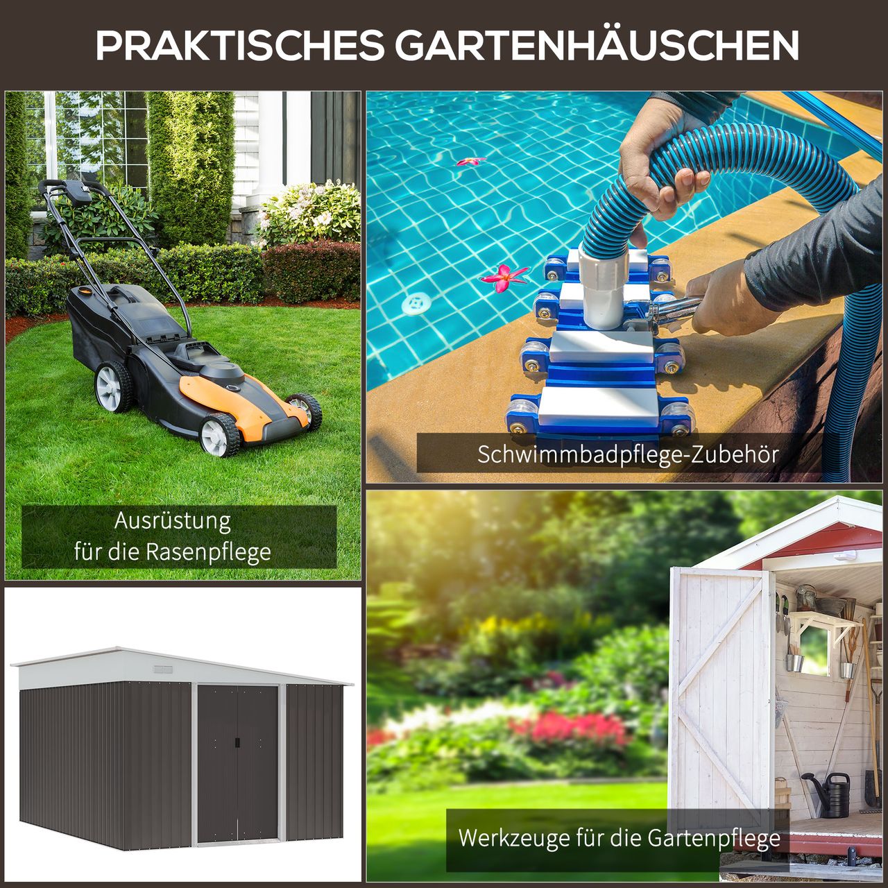 Outsunny Outsunny 8,9 ㎡ Gerätehaus Stahl-Geräteschuppen mit Pultdach, Schiebetür, Grau