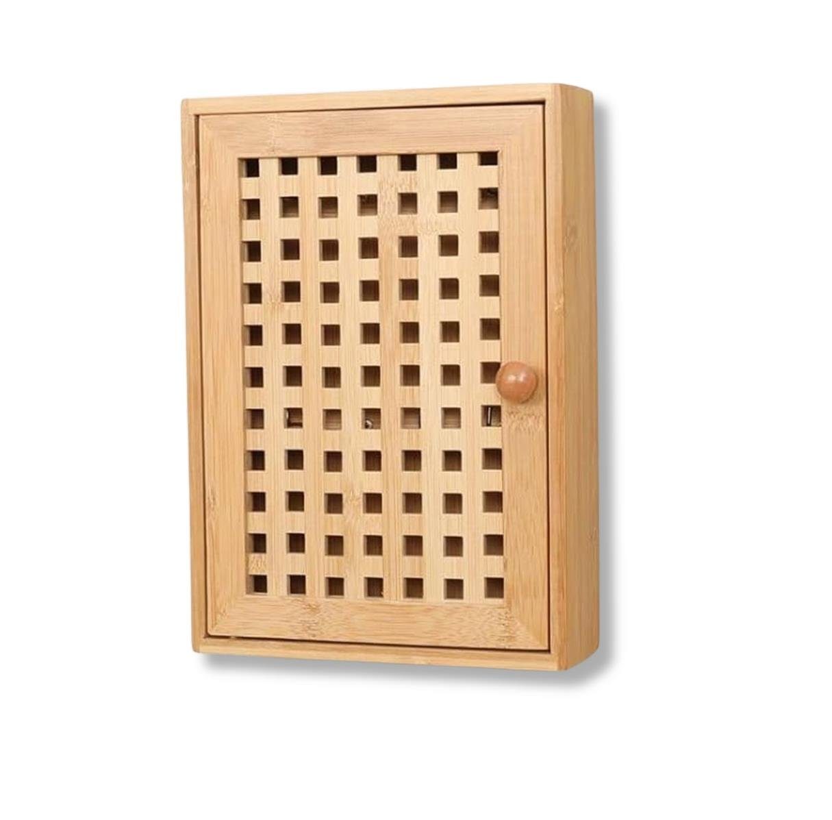 Terra Home Schlüsselkasten Schlüsselbox Bambus 27x19x6 cm, mit Magnetverschluss,8 Schlüsselhaken