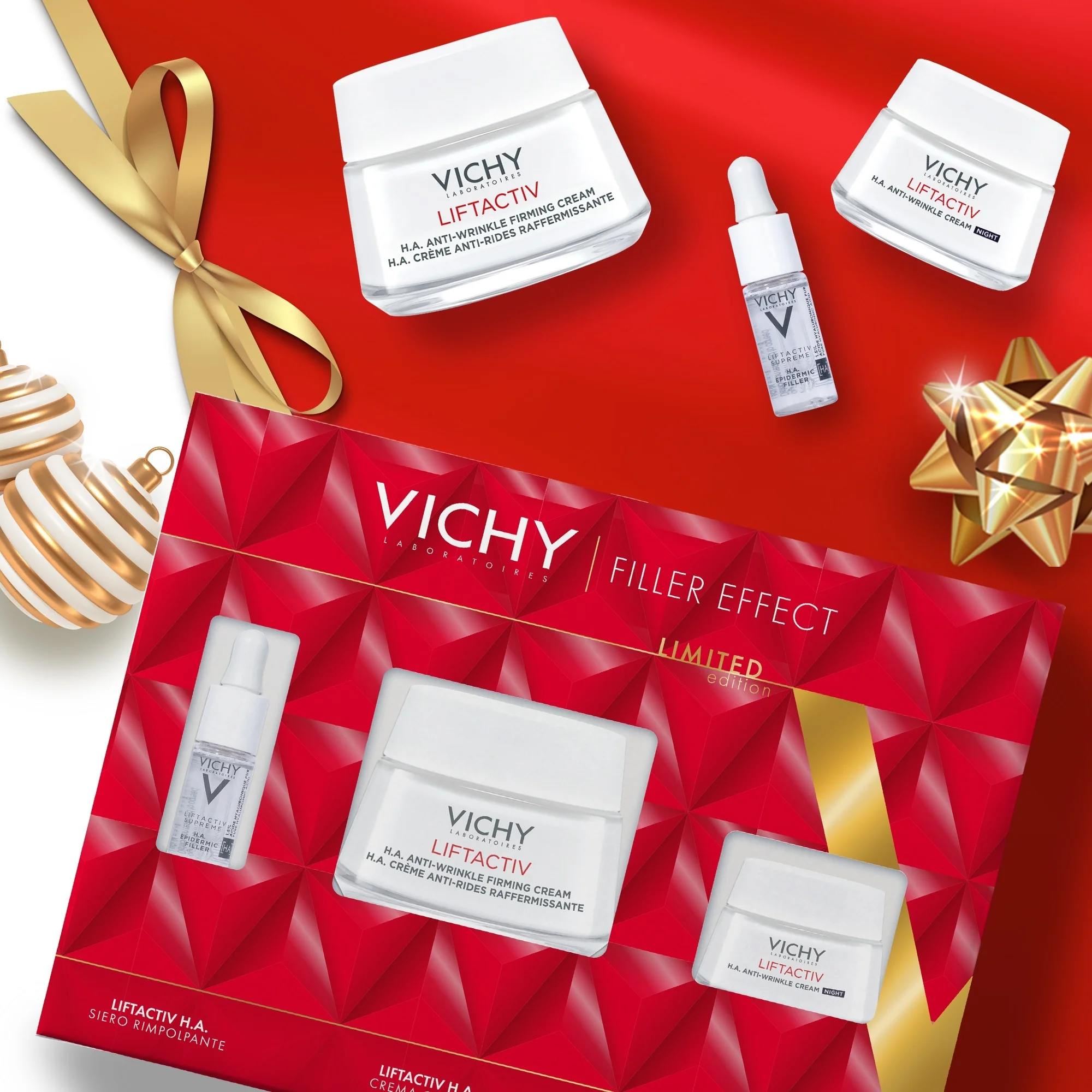 Liftactiv HA Epidermic Filler Serum + Dagcrème + Nachtcrème - Anti-rimpelset, 24-uurs anti-rimpel gezichtsbehandeling