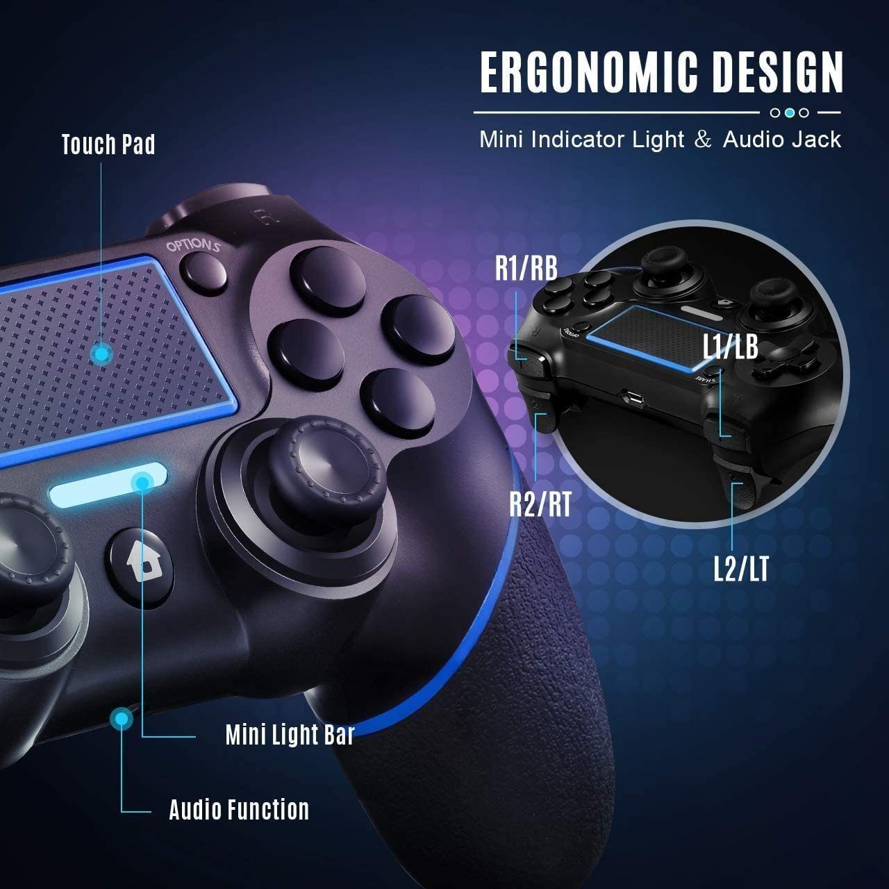 QTIYE Wireless Gamenpad Controller für Ps4 /Ps4 Pro/ Ps4 Slim PlayStation 4-Controller