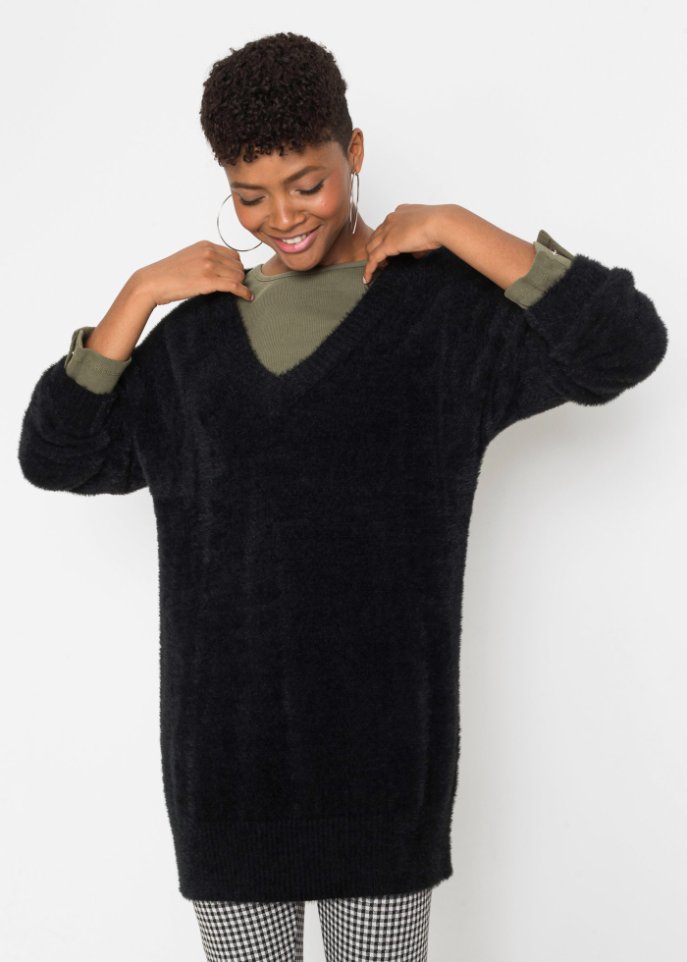Oversized Strickpullover mit weichem Federgarn
