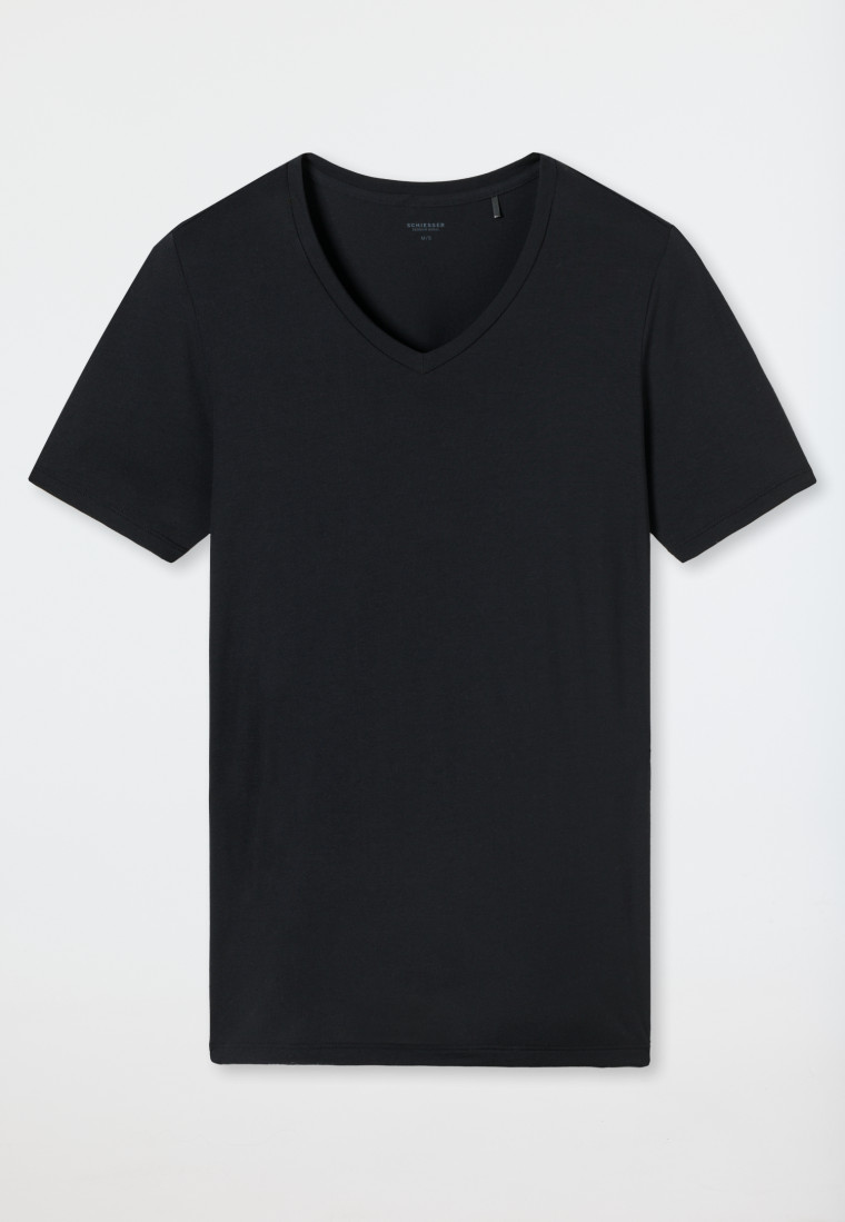 Shirt kurzarm V-Ausschnitt schwarz - Premium Modal