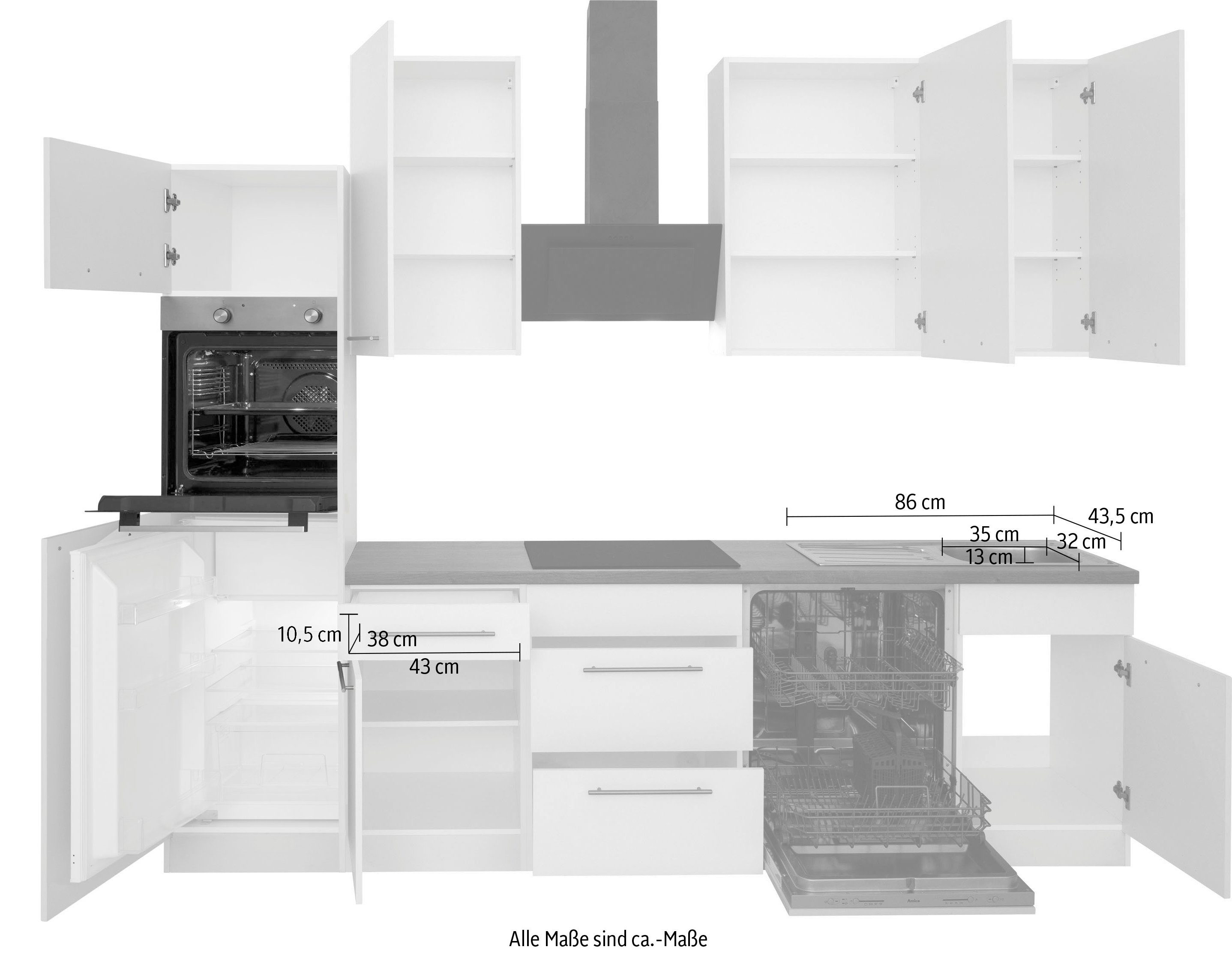 wiho Küchen Küchenzeile Unna, mit E-Geräten, Breite 280 cm