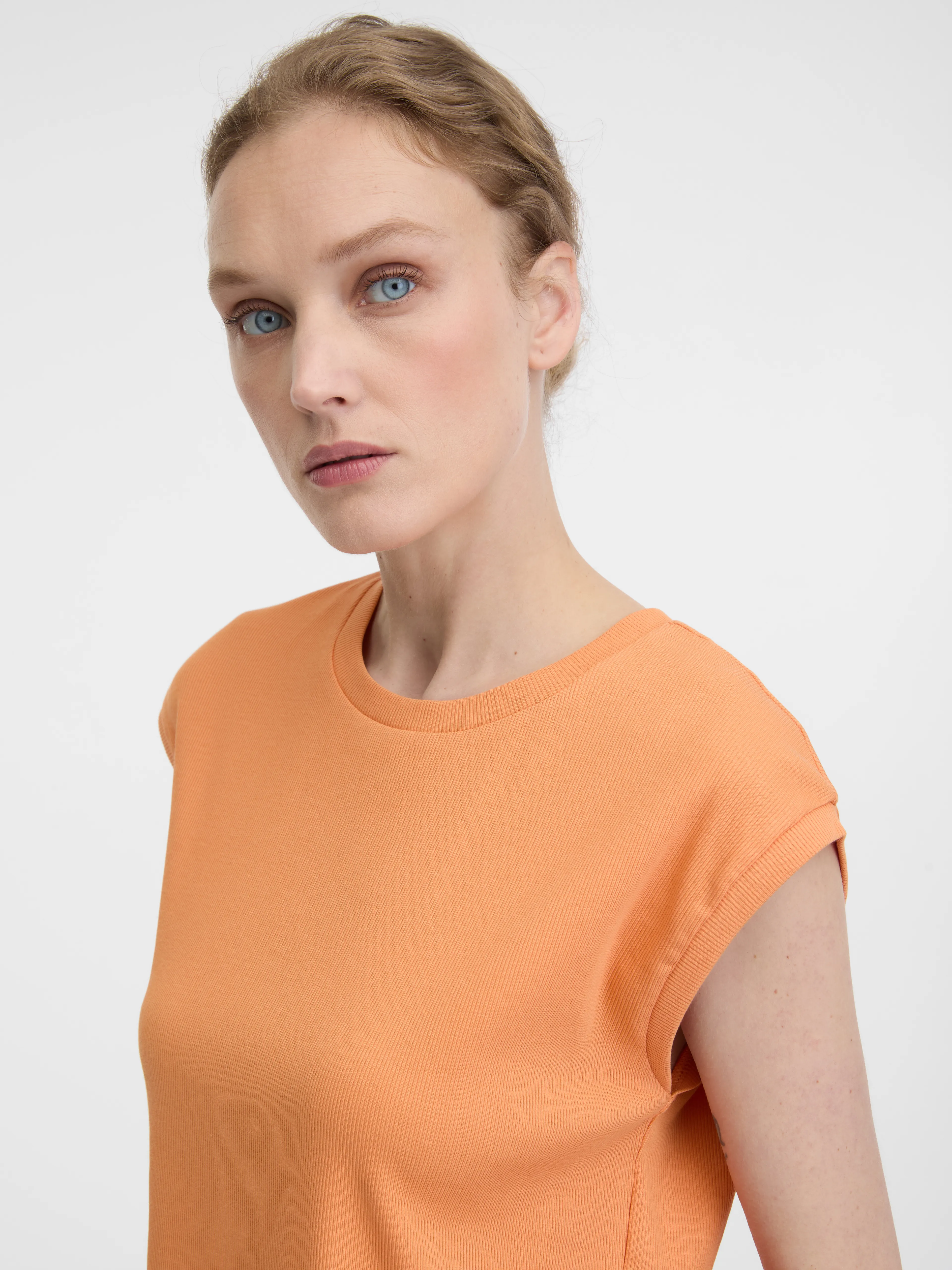 Orangefarbenes Damen Crop-T-Shirt für mit kurzen Ärmeln ORSAY