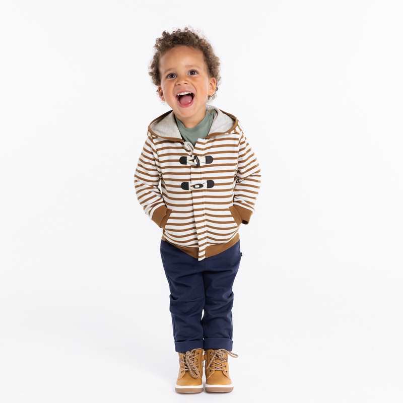 Sweat zippé à capuche molleton rayé marron bébé garçon