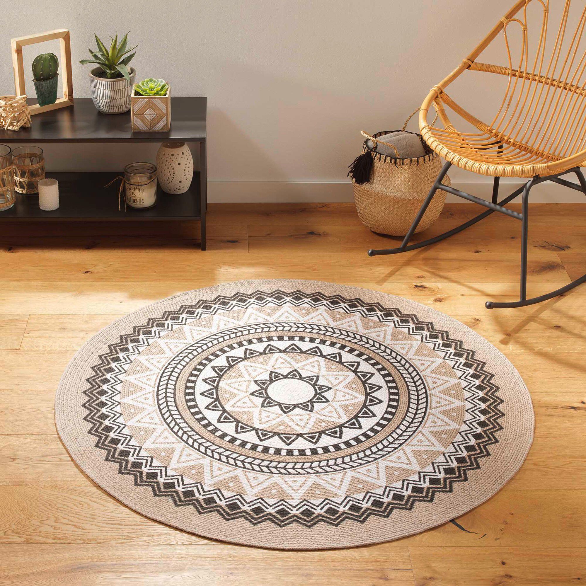 Tapis rond imprimé ethnique