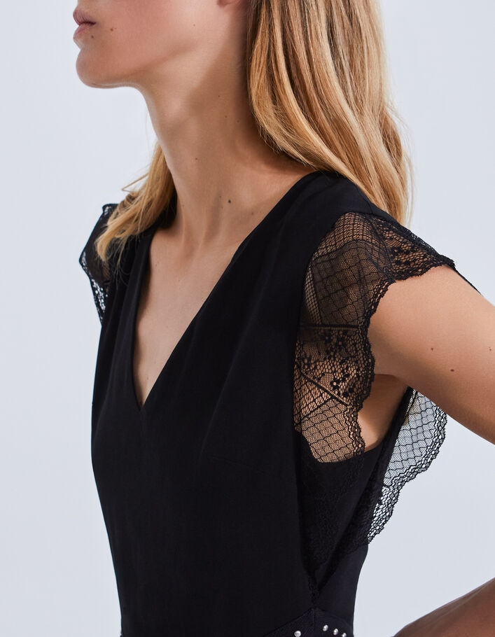 Robe longue noire plissée recyclée Femme