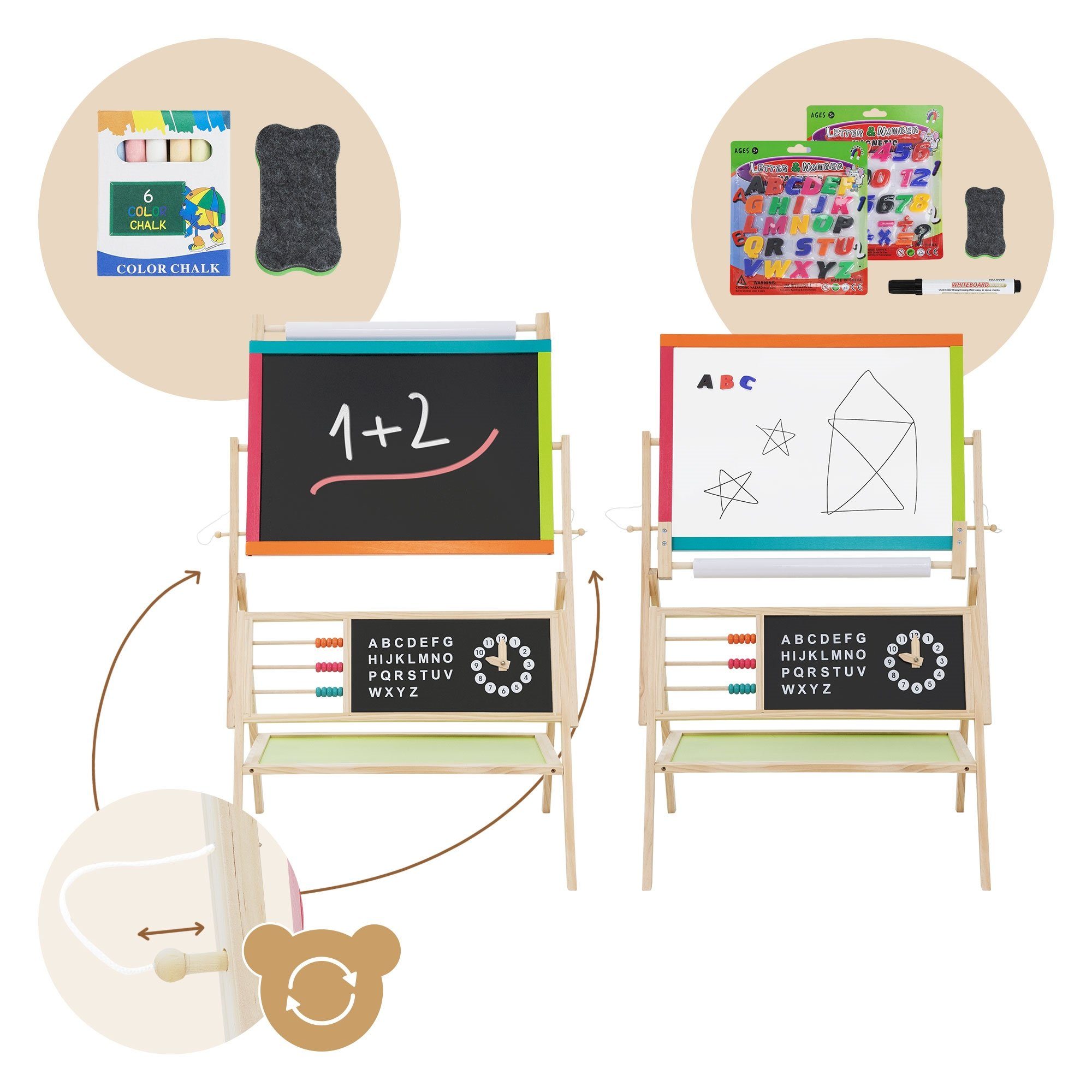 Joyz Tafel 3 in 1 Kindertafel zum Spielen 70x47x100 cm Natur/Schwarz aus Holz
