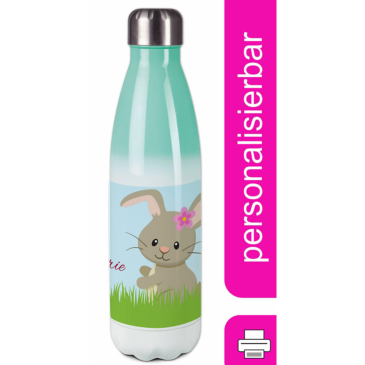Edelstahl Kinder Thermoflasche / Trinkflasche bunt Hase Spülmaschinenfest, Auslaufsicher, Bruchfest, Doppelwandig, Für Heißgetränke geeignet, Mit Deckel, Isoliert