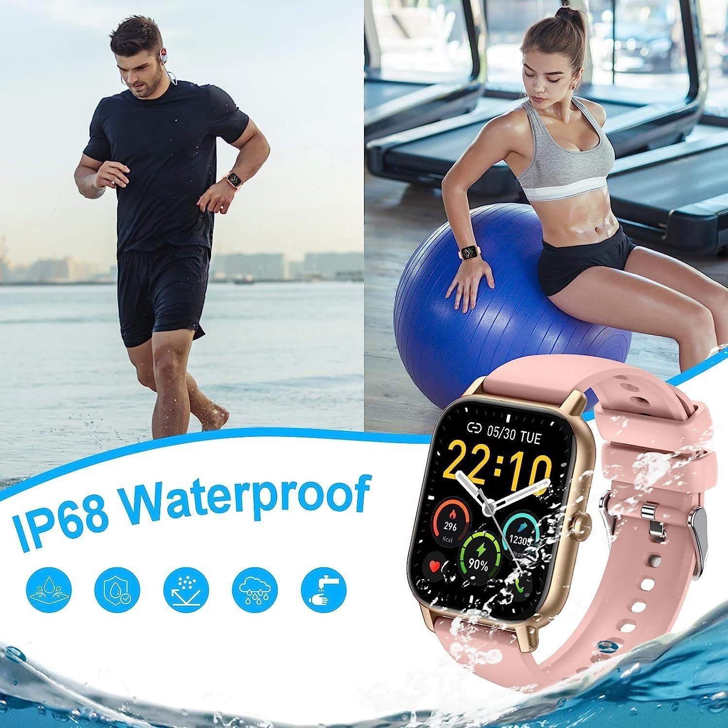 Mutoy Smartwatch, Damen Herren Smartwatch, Fitness Tracker Uhr Smartwatch (Fitnessuhr mit Telefonfunktion 1,91