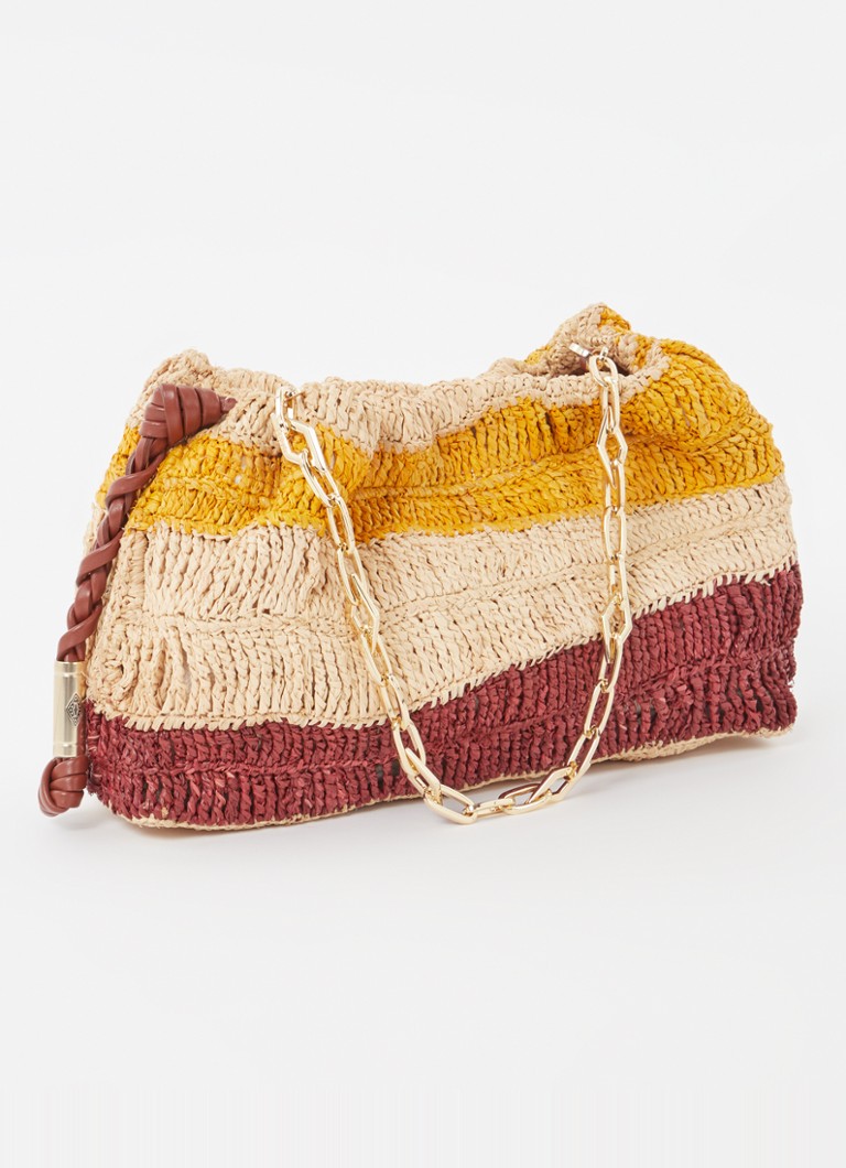 ba&sh June Zebra raffia shoulder bag with leather details