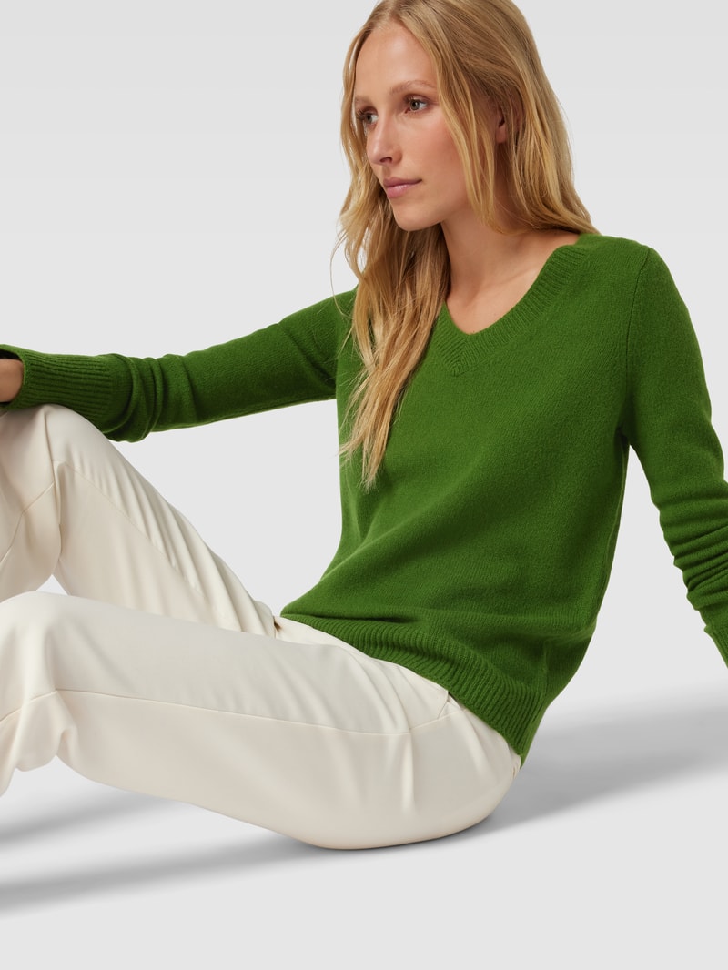 Strickpullover aus Wolle mit V-Ausschnitt in grasgrün