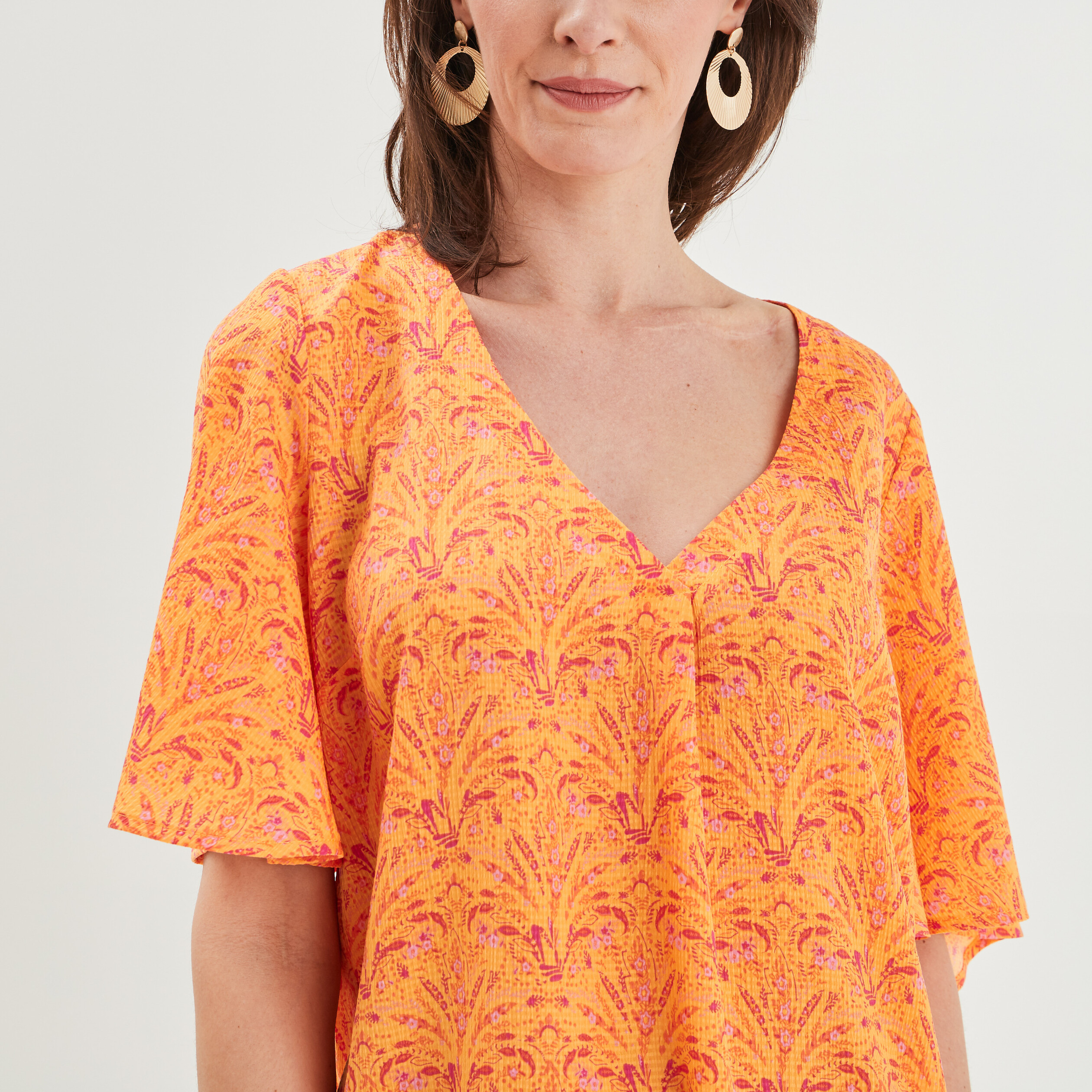 Blouse manches courtes papillons jaune femme | La Halle