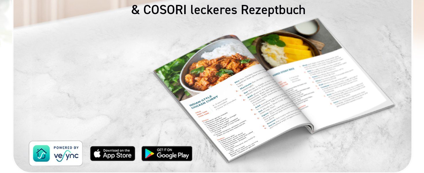 Cosori Multikocher CRC-R501-KEU + Zubehör, 970,00 W, 5,00 l Schüssel,Reis und Getreide, kochen, dämpfen, backen, Suppen, warmhalten, Timer