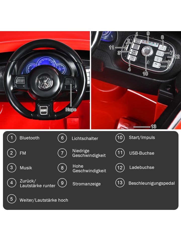COSTWAY 12V VW Käfer Elektroauto in Rot günstig kaufen 47 cm