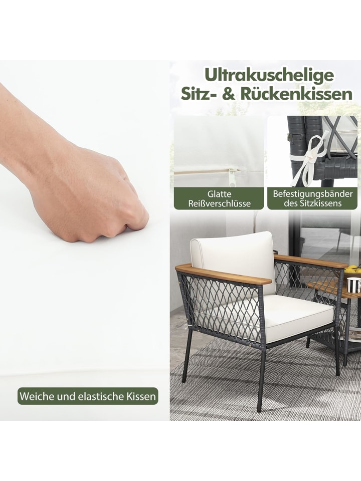 COSTWAY 3 tlg. Gartenmöbel Set in Weiß günstig kaufen onesize