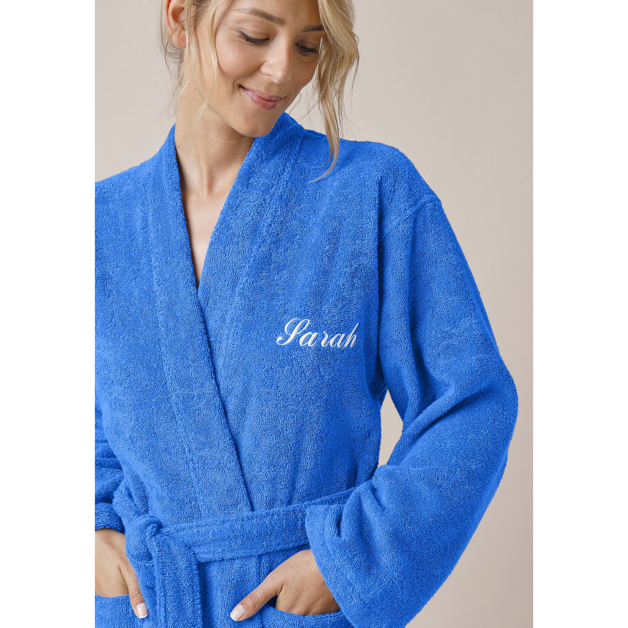 Peignoir mixte adulte uni coton éponge bouclette col kimono personnalisé
