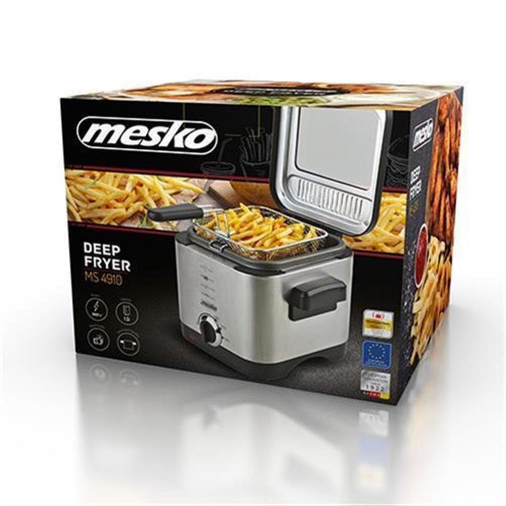 Mesko Fritteuse MS 4910, Mini Fritteuse, 1,5 Liter Fassungsvermögen, 900 Watt, Silber, klein, kompakt