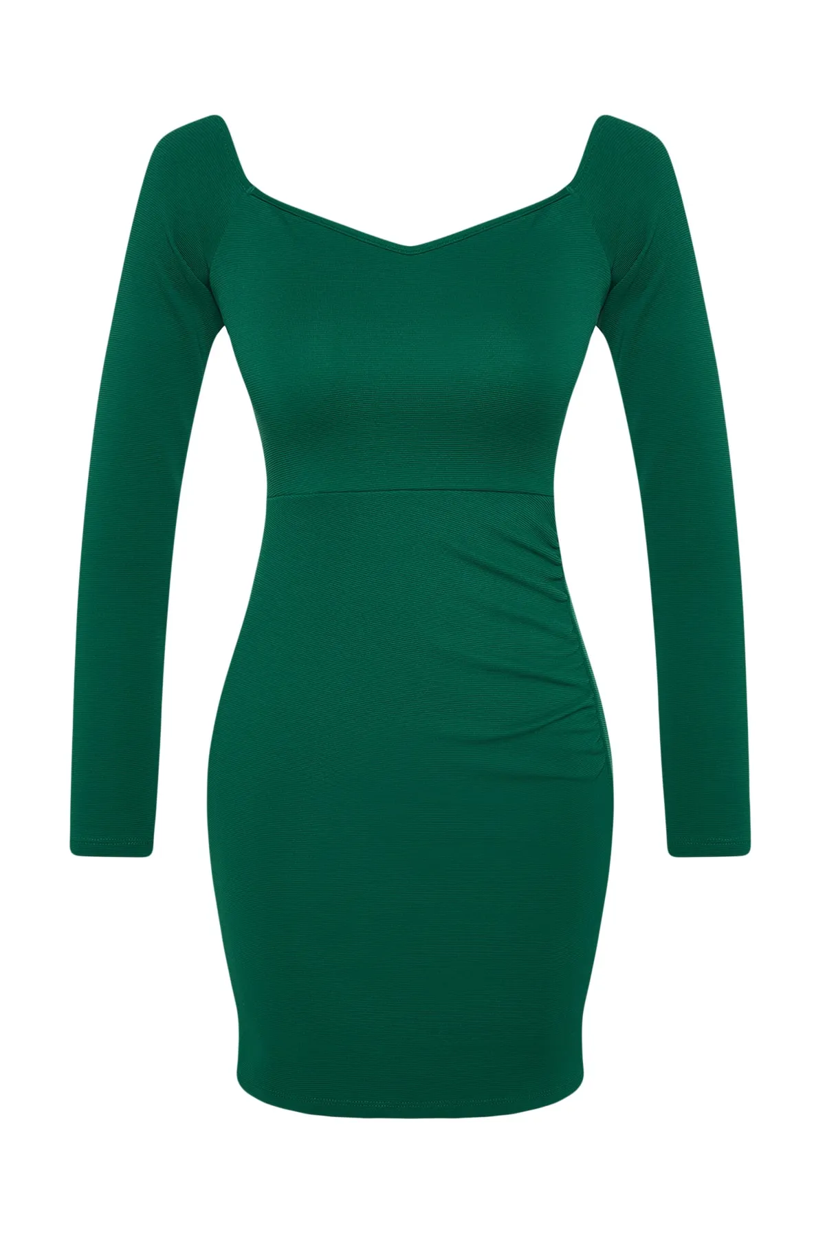 Trendyol Collection  Smaragdgrünes, osmanisches Raffungskleid mit detailliertem, tailliertem, flexiblem Strickkleid mit Minischlitz TWOAW24EL00226