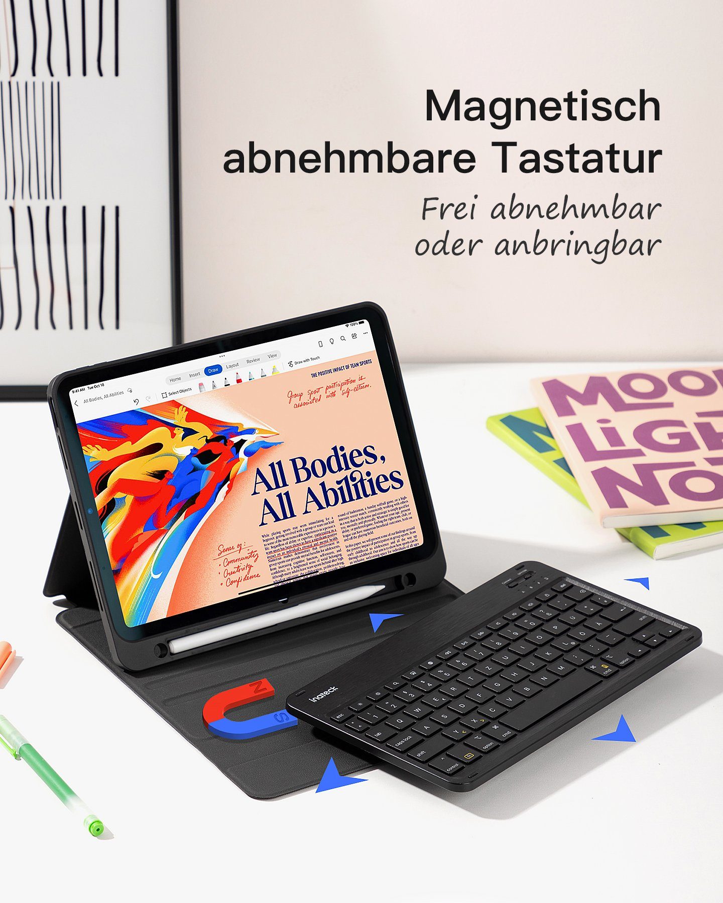 Inateck Tastatur Hülle für 10,9 Zoll iPad 10th, iPad Air 5/4, iPad Pro 11 iPad-Tastatur (abnehmbar, mit Bildschirmabschaltung und Pencil Slot, QWERTZ)